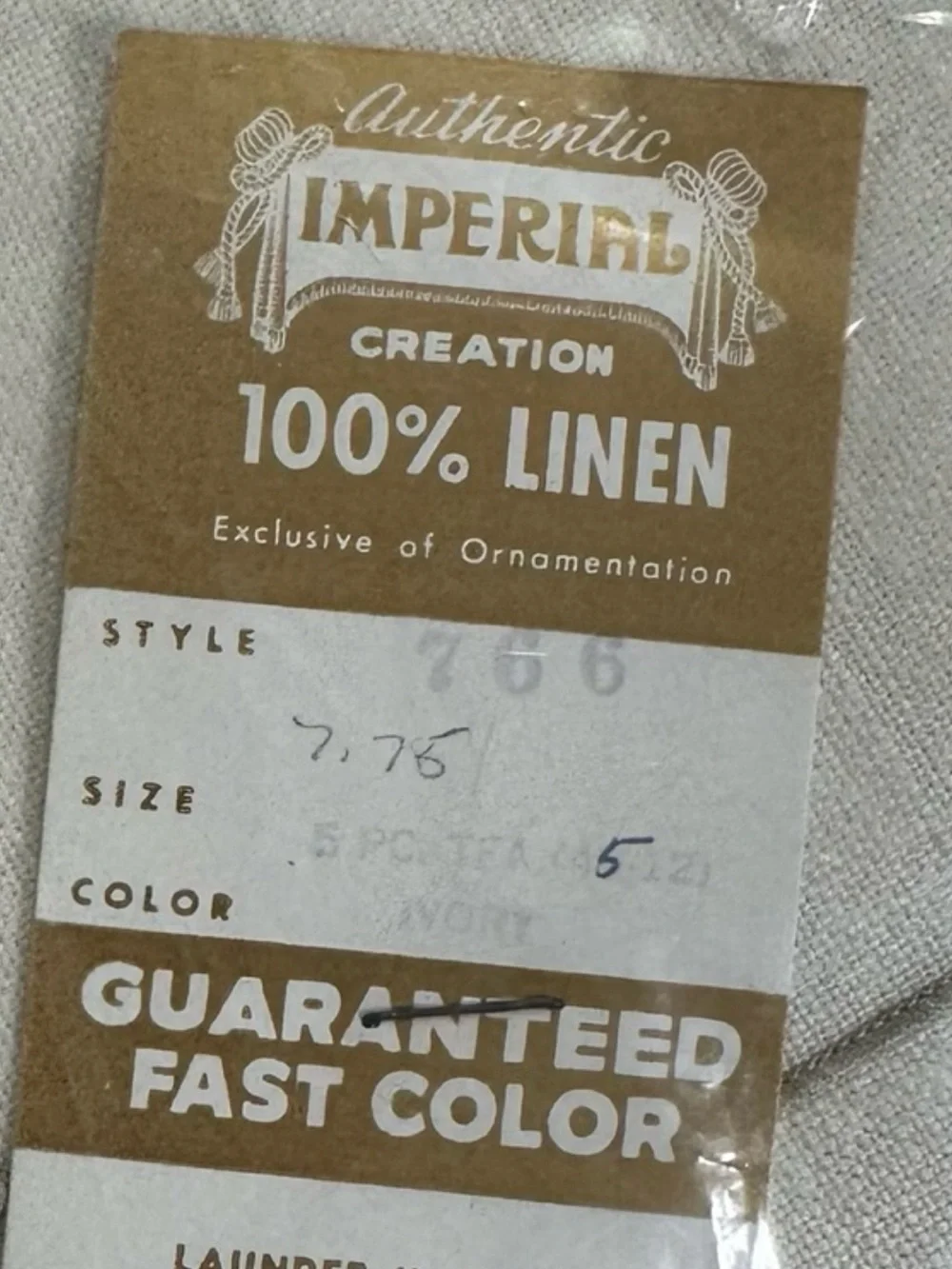 Vtg 50s Imperial 100% Belgian Linen Tablecloth 4 Napkins Tea Set Ivory 42x42 NIP